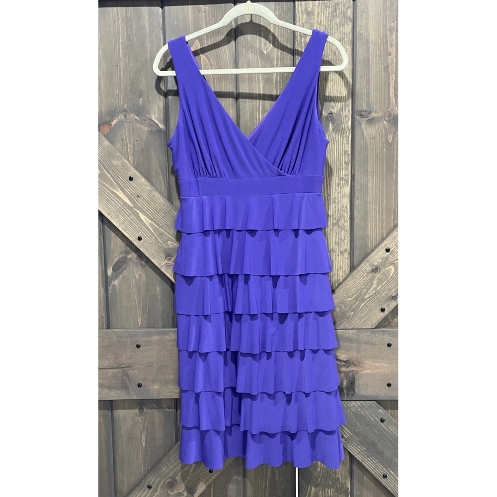 FRANK LYMAN Purple Stretch Ruffle Tiered Midi Dress Sleeveless Women's Size 10‎